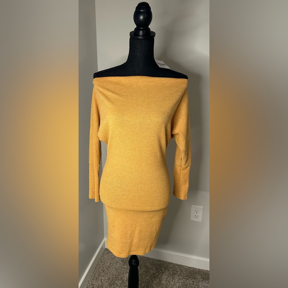 NWT! Forever 21 Mustard Yellow Knit Mini Dress